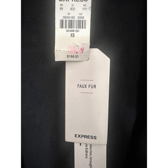 Express Faux Fur Coat Womens XS Black Plush Teddy Open Front Shawl Collar Winter - Picture 4 of 7